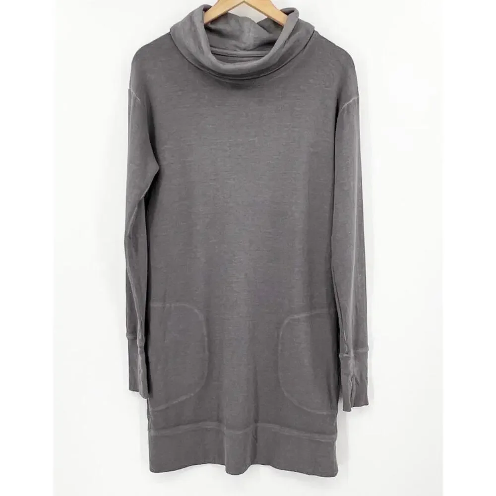 Athleta Women Small Silver Gray Eco Wash Long Sleeve Turtleneck Tunic